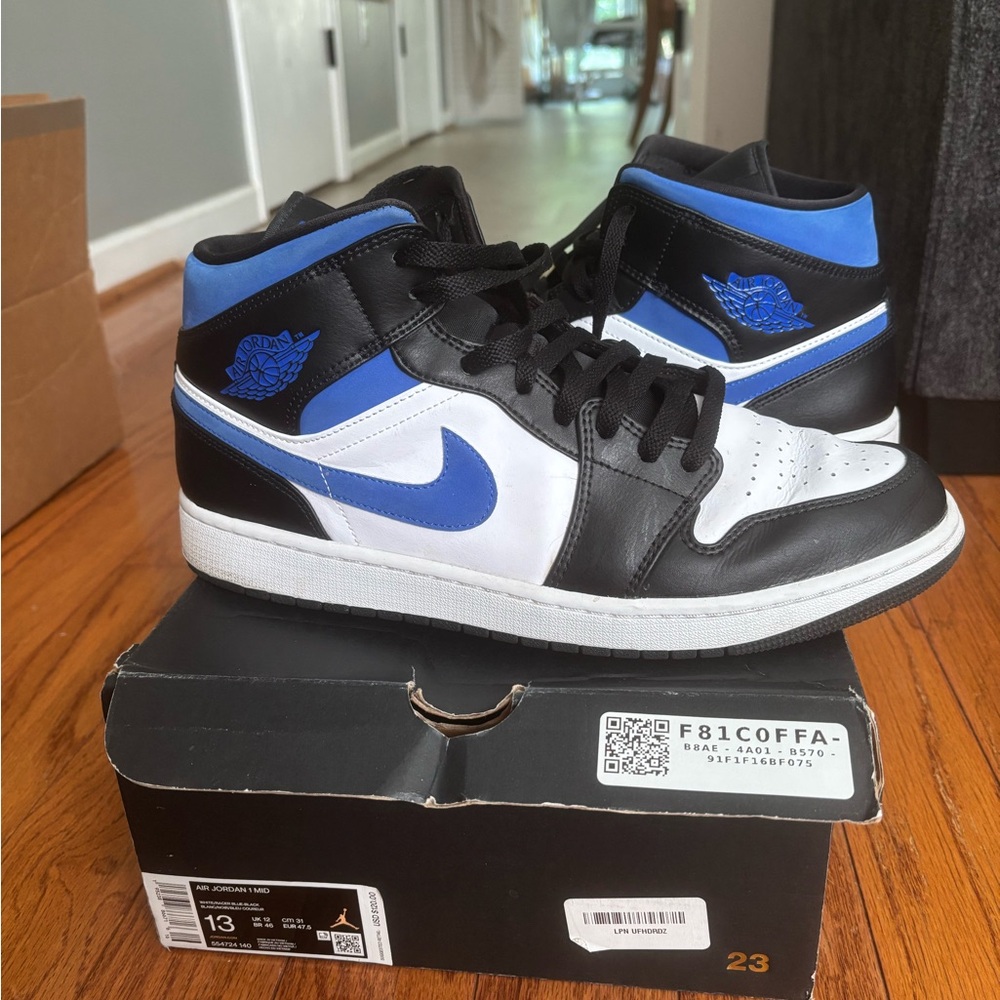 Air Jordan 1 Mid Shoes Black and Blue Sneakers with Classic Design